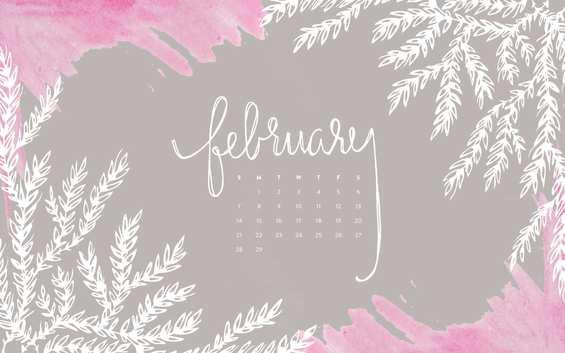 February Wallpaper With Pink Leaves And Branches Background