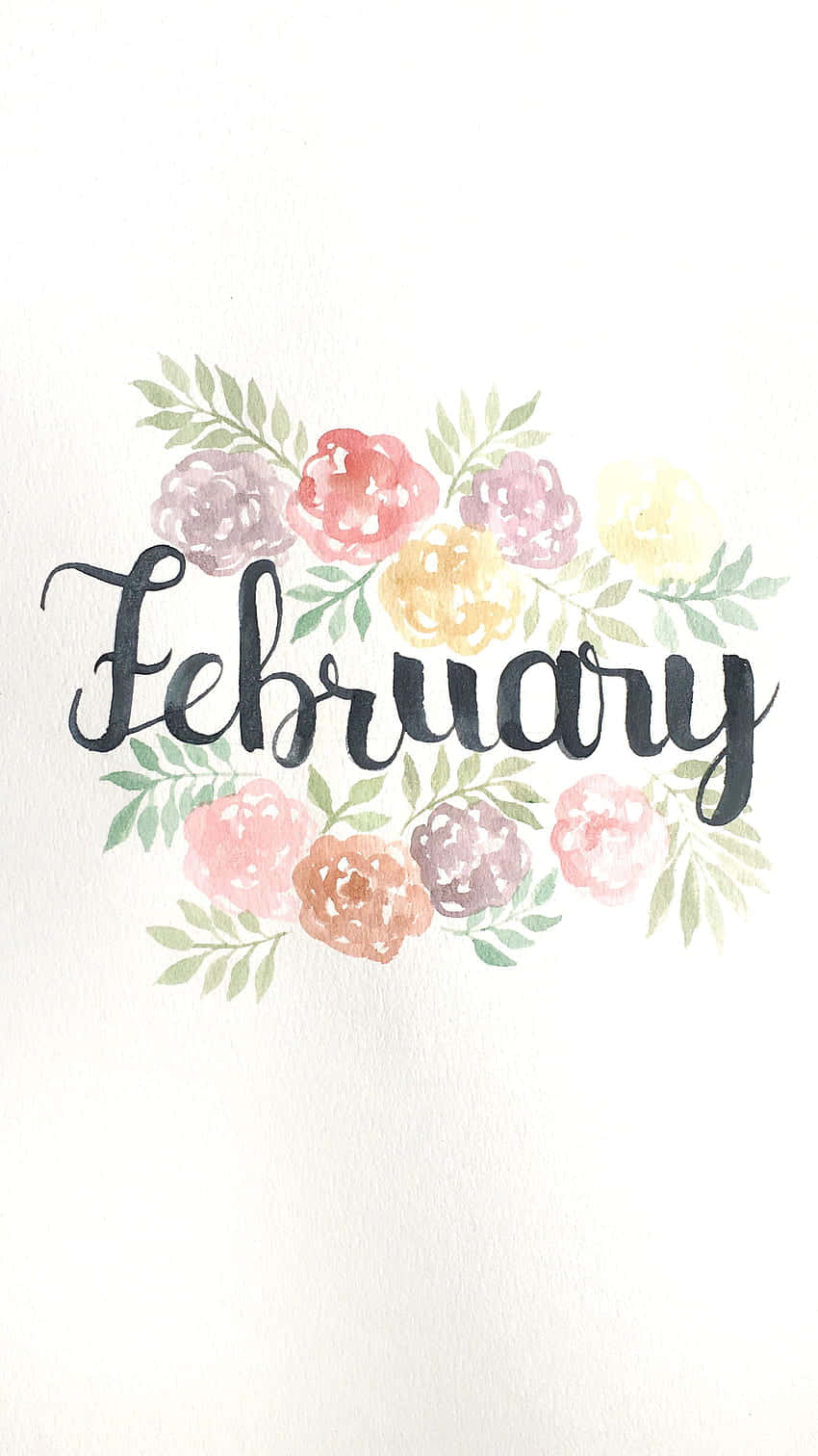 February Watercolor Floral Quote Background