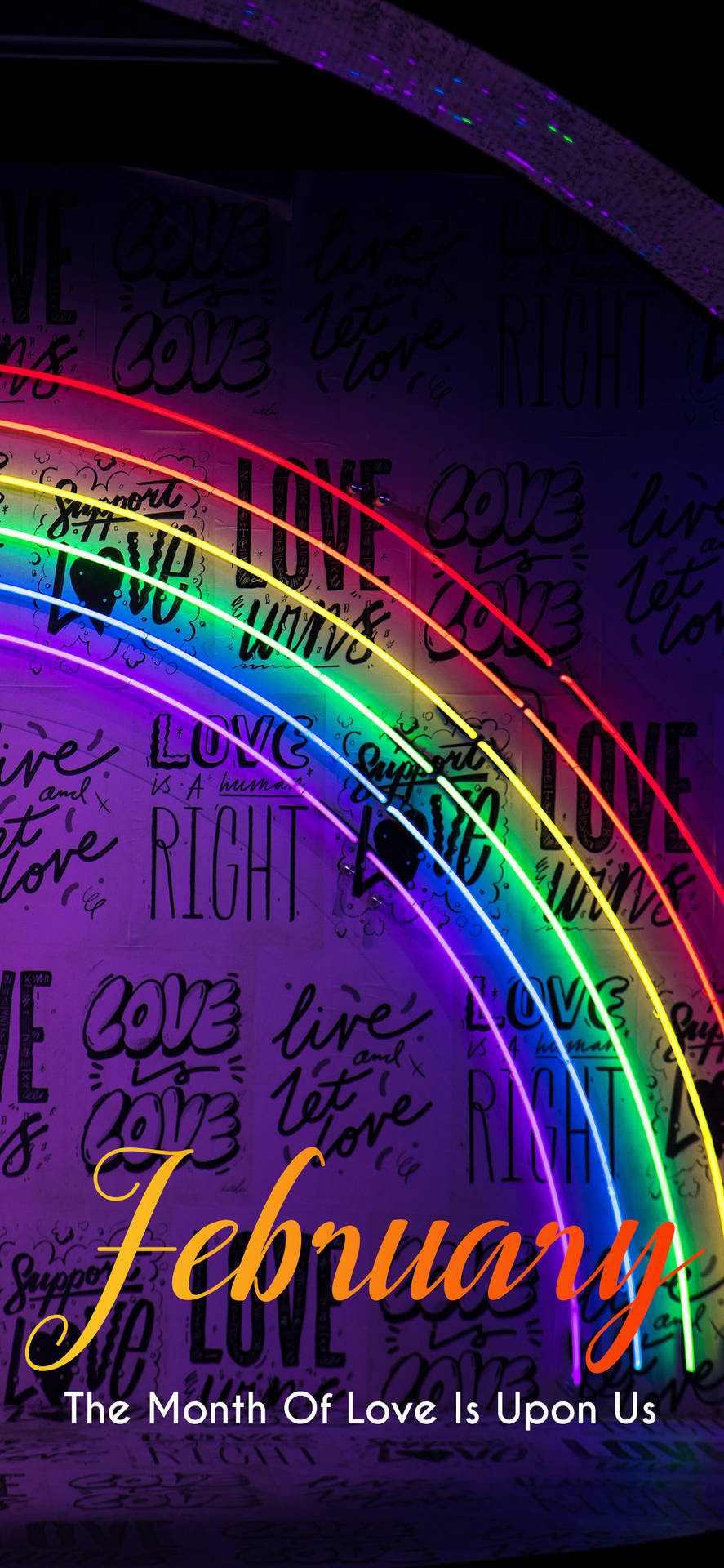 February With Neon Rainbow Background