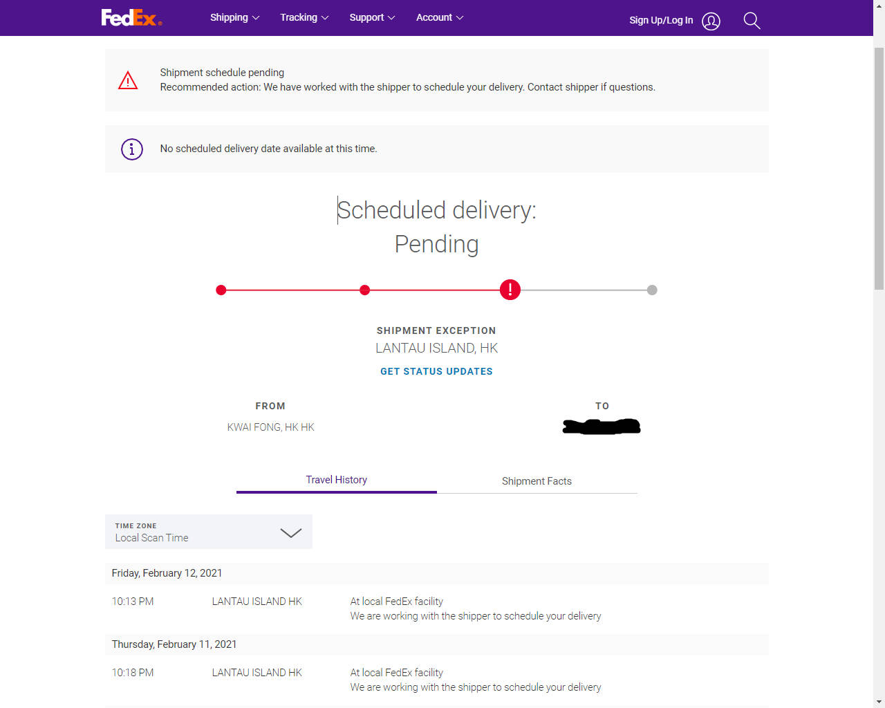 Fedex Tracking Form Pending Delivery