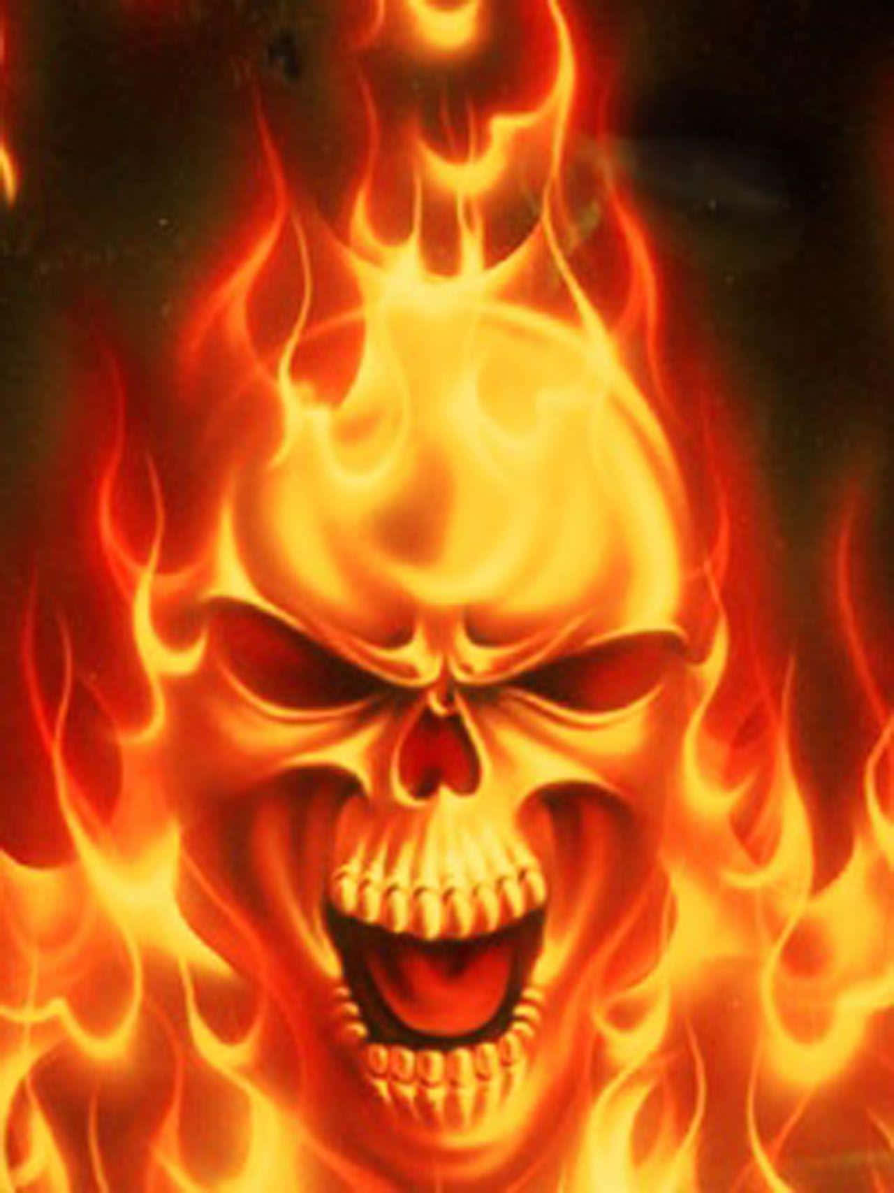 Feel The Fiery Intensity Of A Red Flame Skull Background