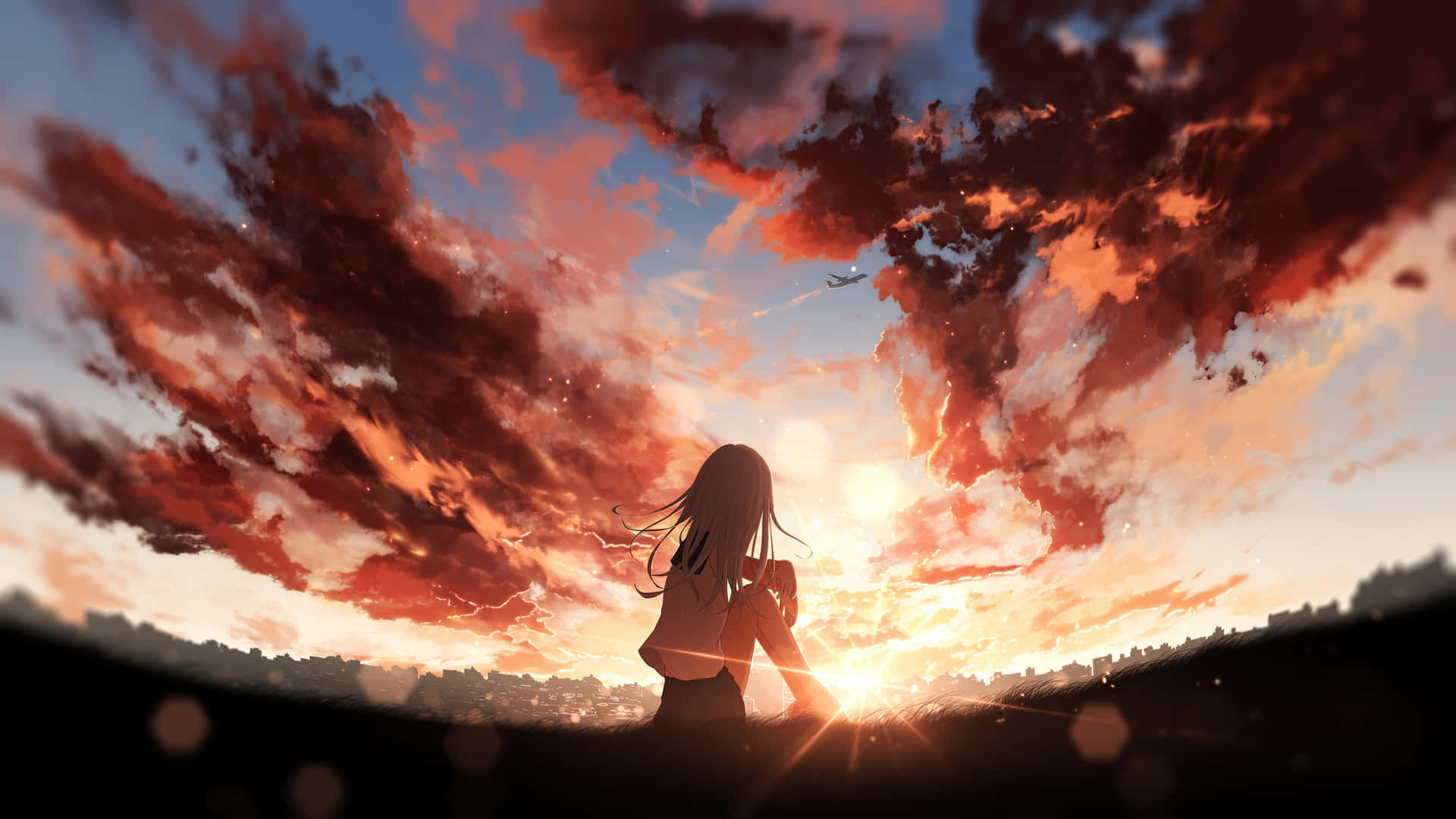 Feel The Peacefulness Of This Anime Sunset. Background