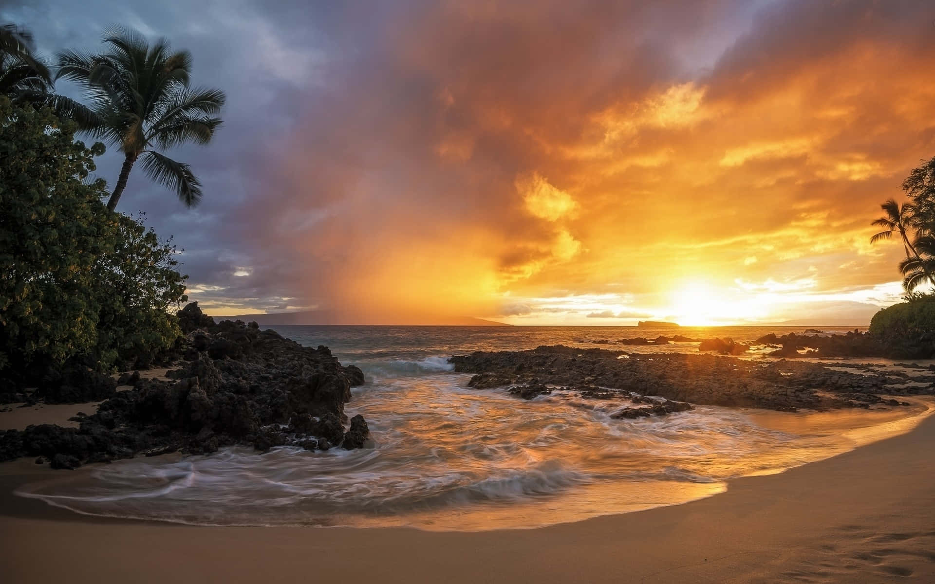 Feel The Power Of The Waves At Sunset Background
