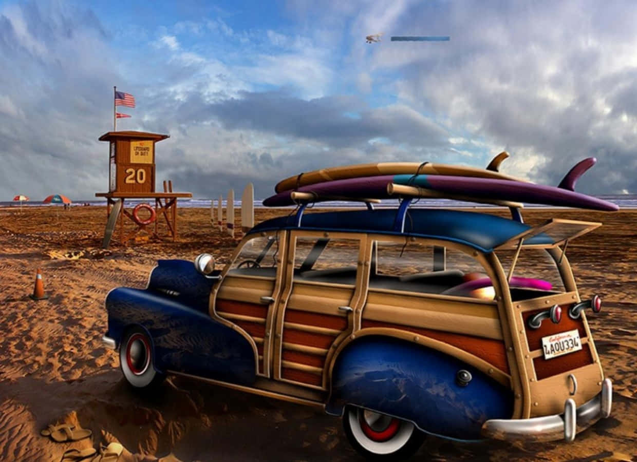 Feel The Salty Sea And Freedom While Riding The Waves Of Vintage Surf. Background