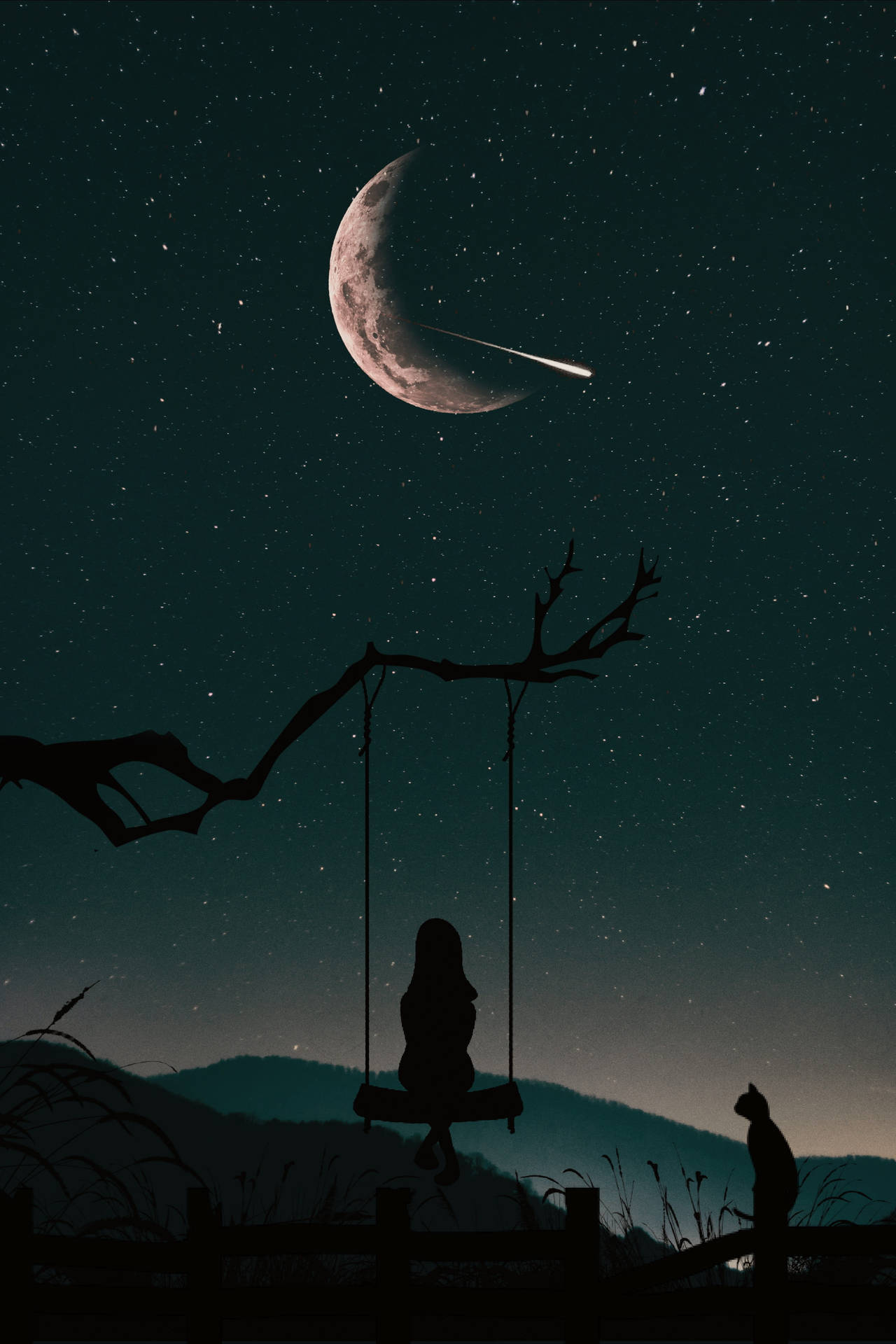 Feeling Alone Swing At Night Background