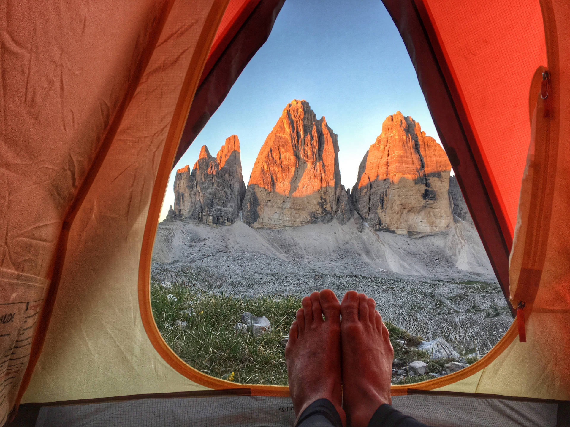 Feet Inside Of A Camping Tent Background