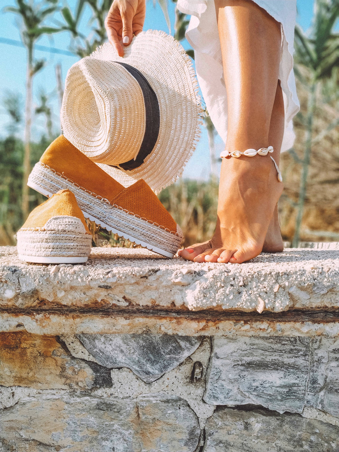 Feet On A Rough Concrete Ledge