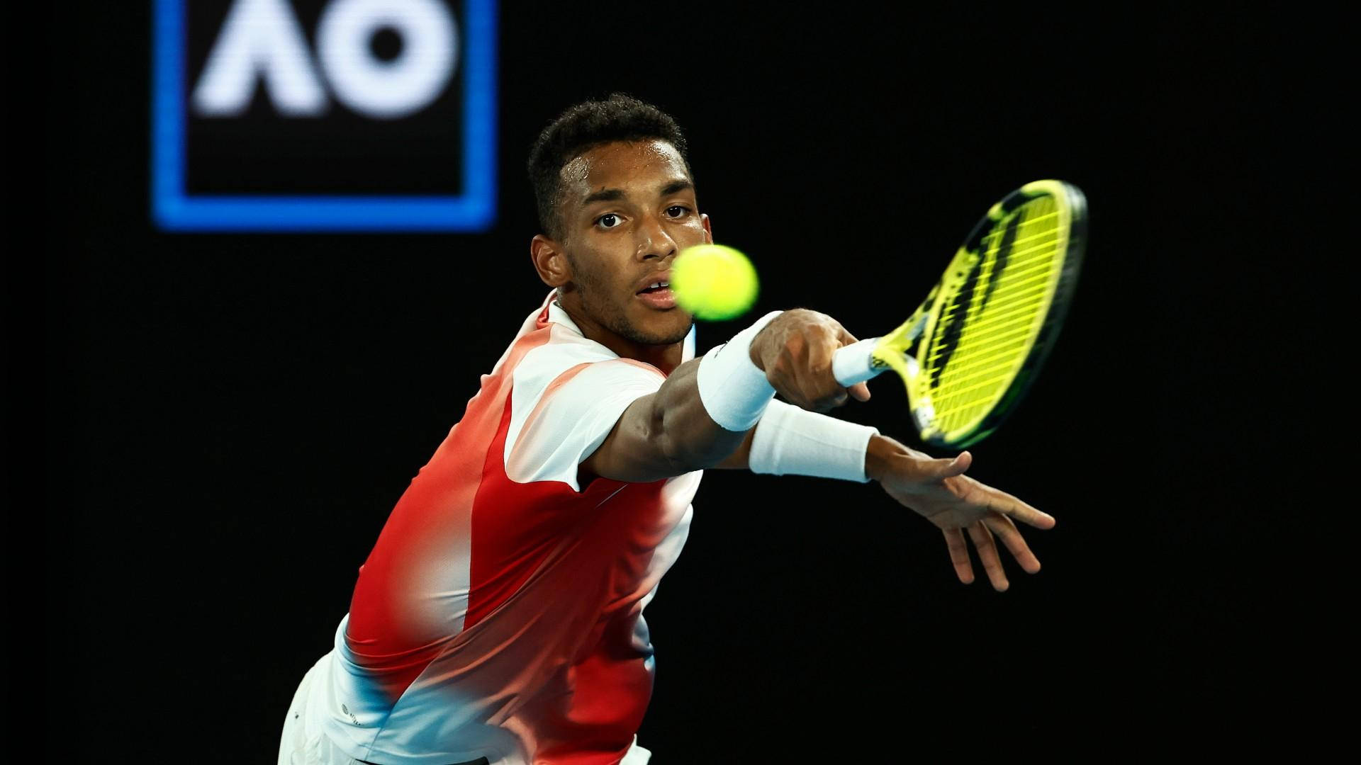 Felix Auger Aliassime Awesome Backhand Stroke Background