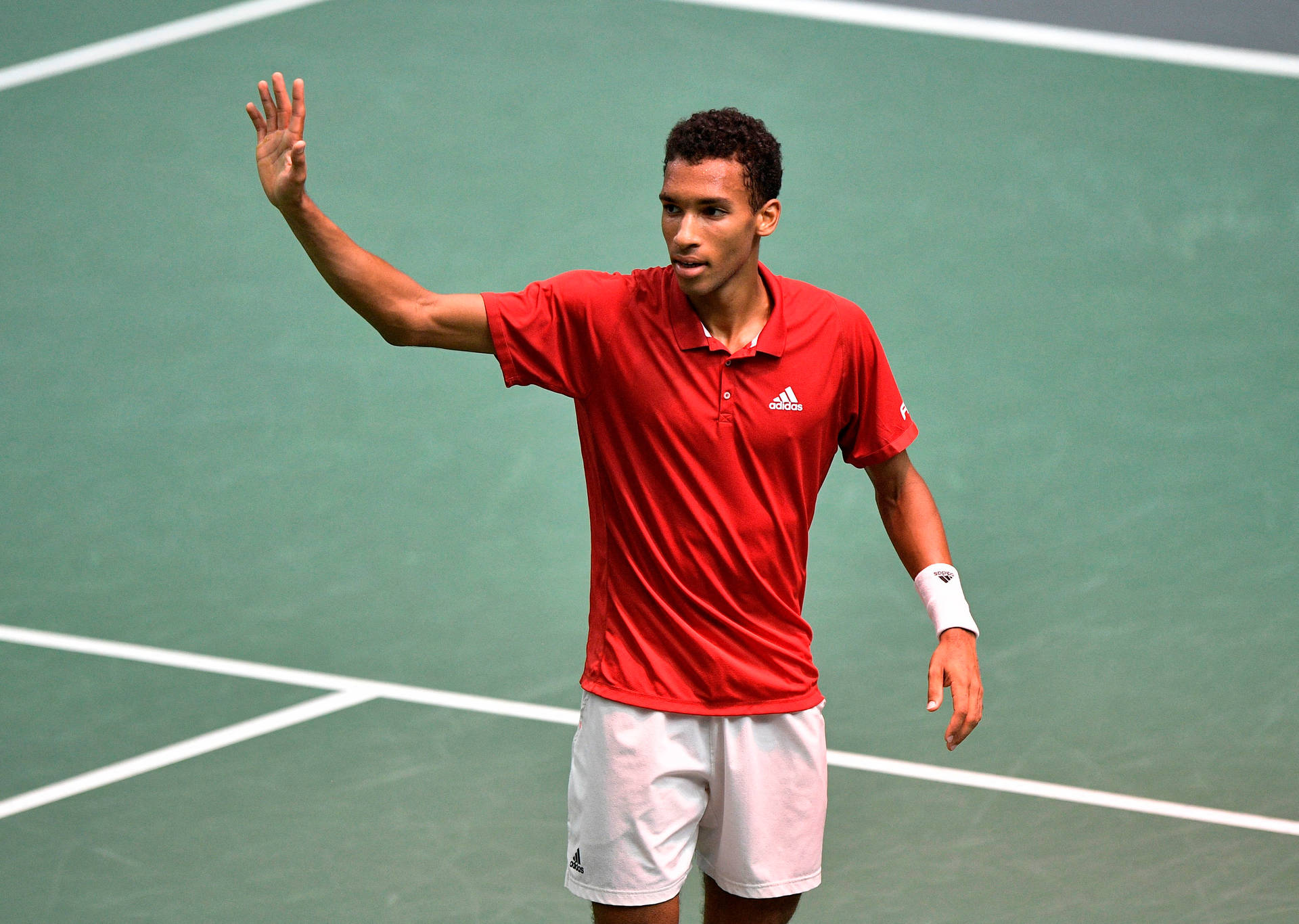 Felix Auger Aliassime Waving To Audience Background
