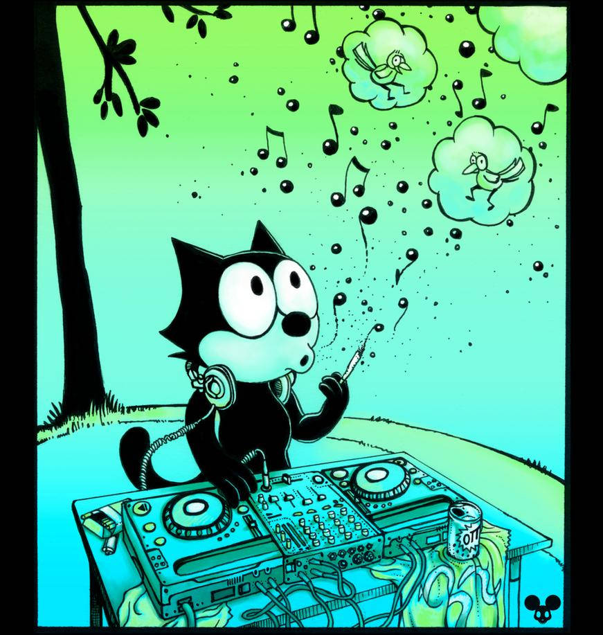 Felix The Cat As Music Dj Background
