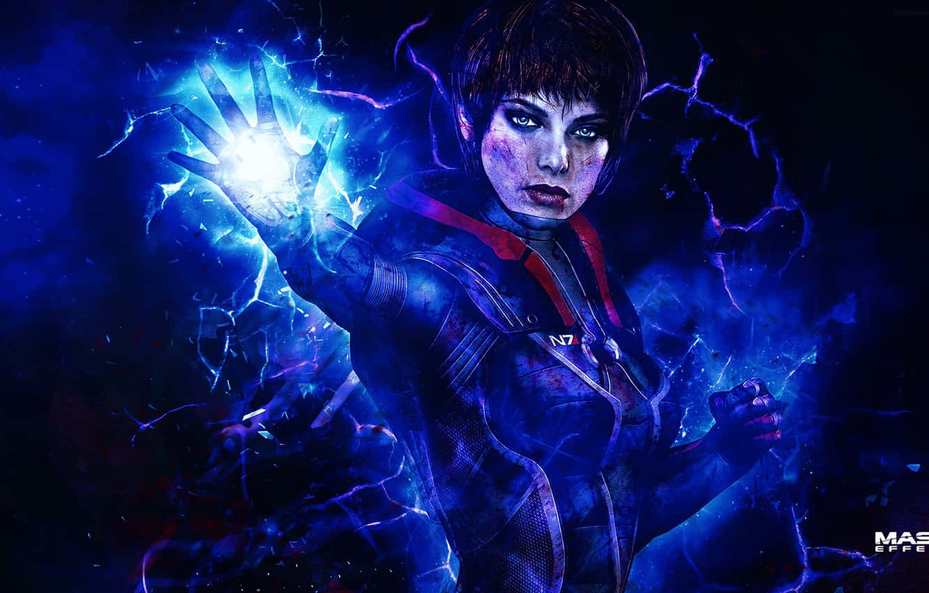 Female Adept Powering Up In Mass Effect 3 Background