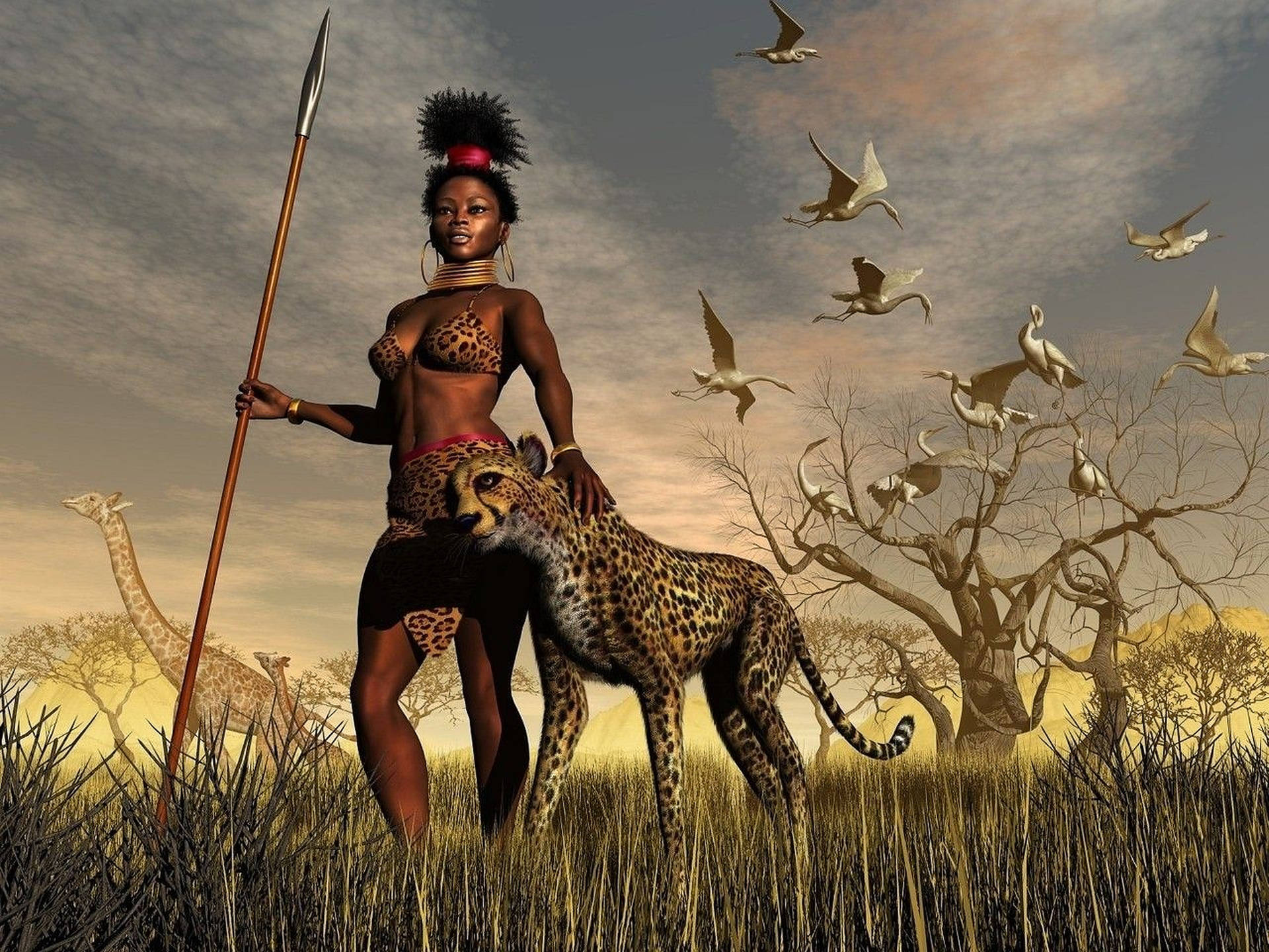 Female African Warrior Art Background