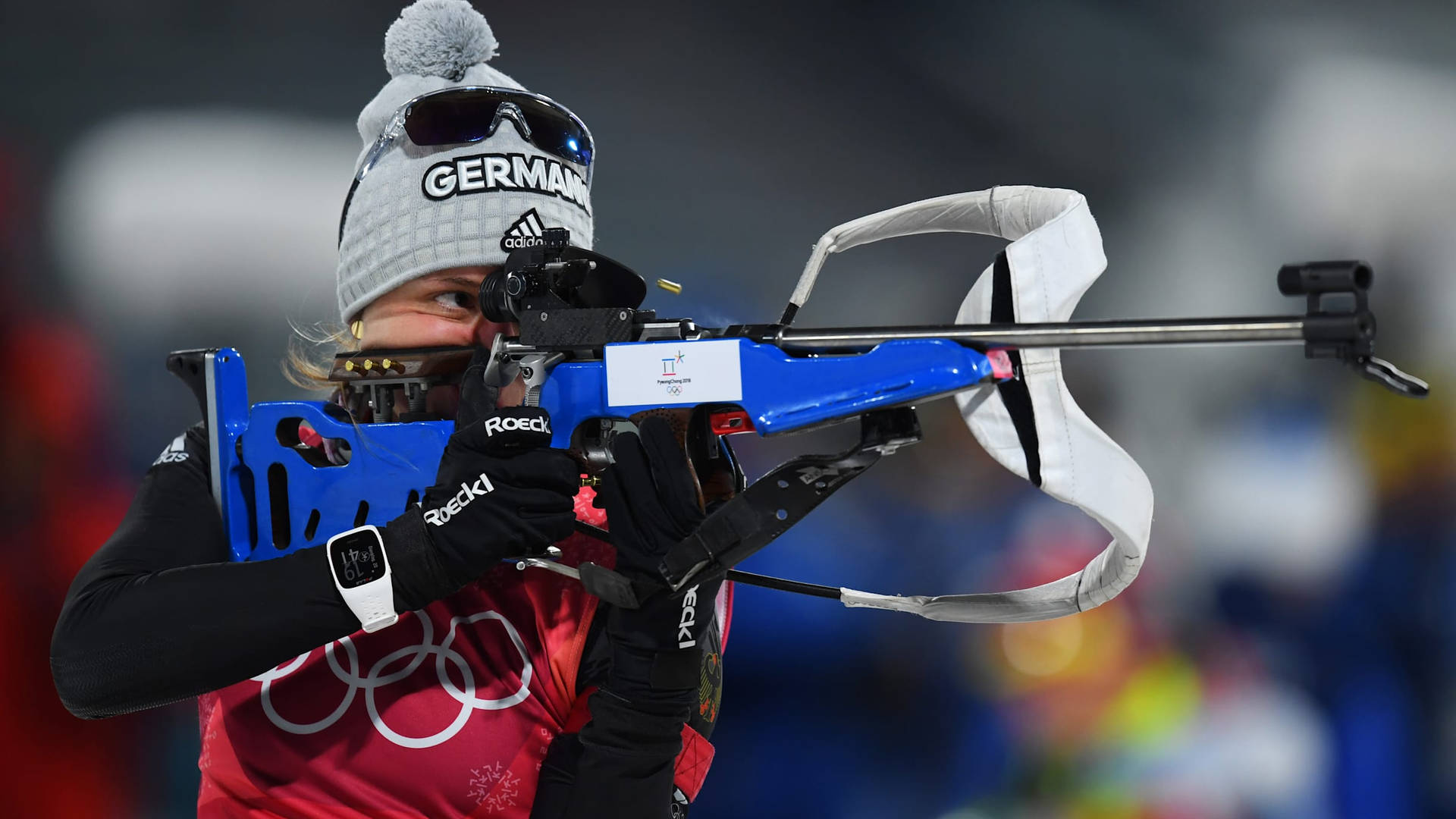 Female Biathlete Biathlon Rifle Shooting Background