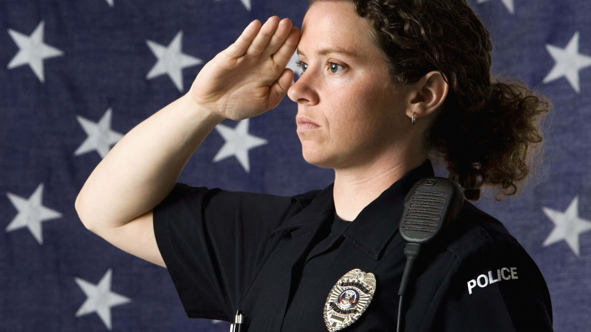 Female Cop In Uniform Salute
