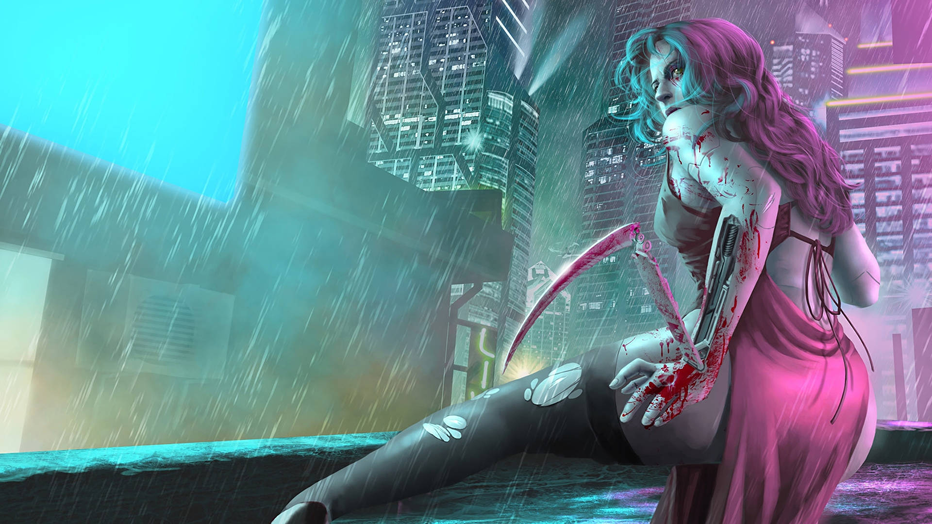 Female Cyborg Cyberpunk 1920x1080 Digital Art Background