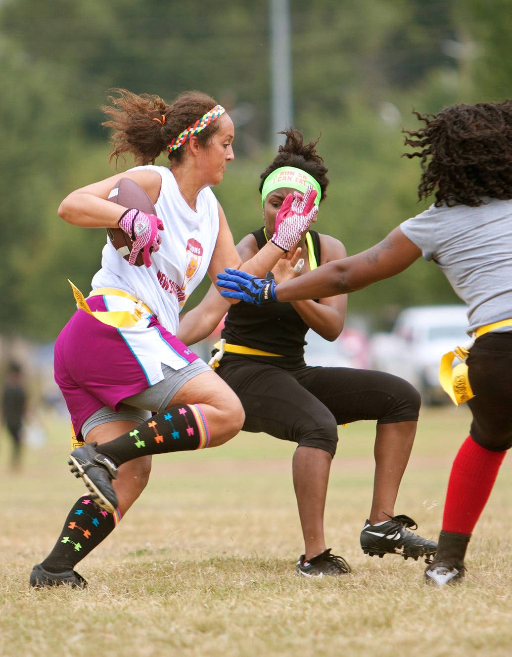 Female Flag Football Players Score Background