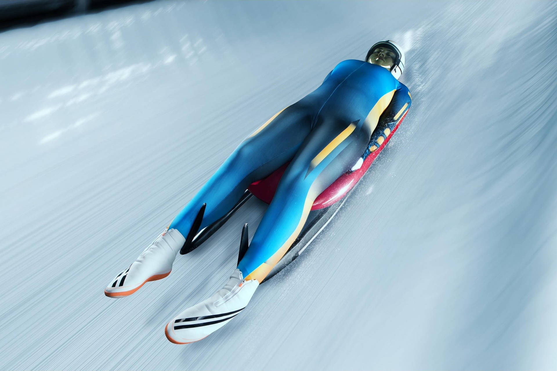 Female Luge Athlete In Blue Sportswear Background