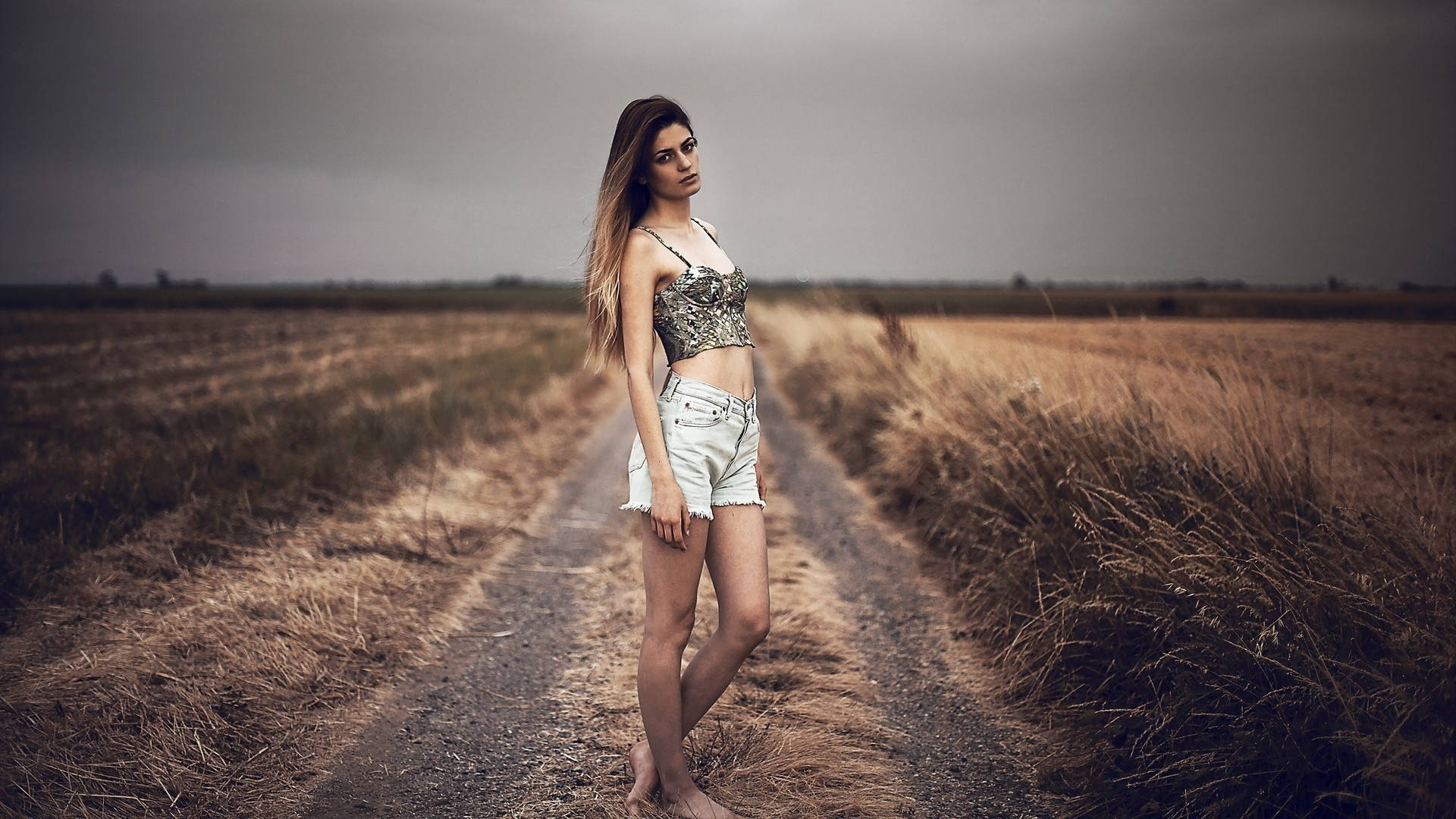 Female Model On Country Road