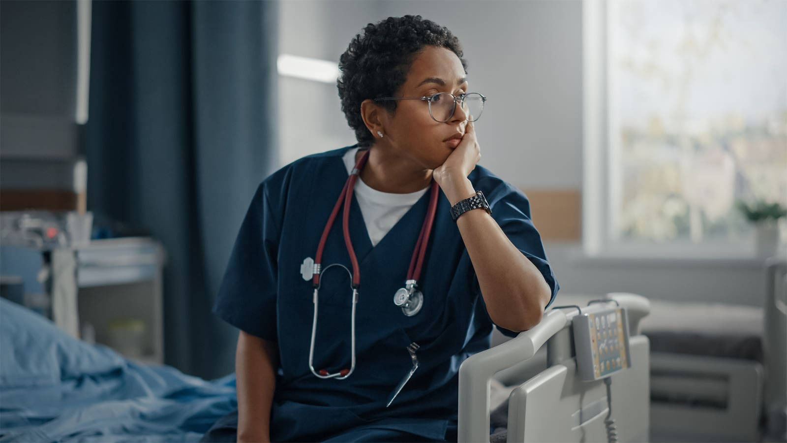 Female Nurse Thinking Resting Background