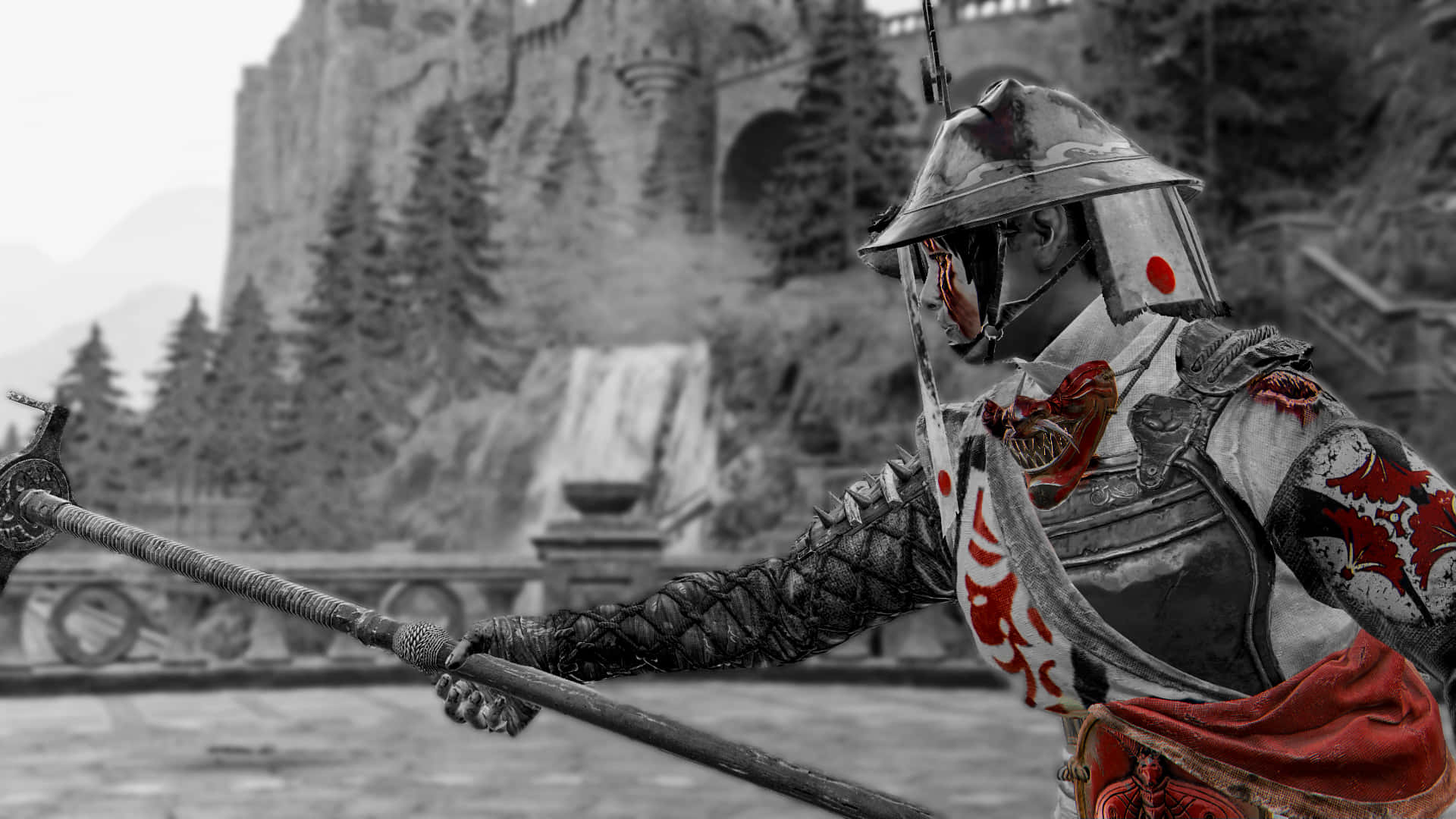 Female Samurai For Honor Grayscale Background