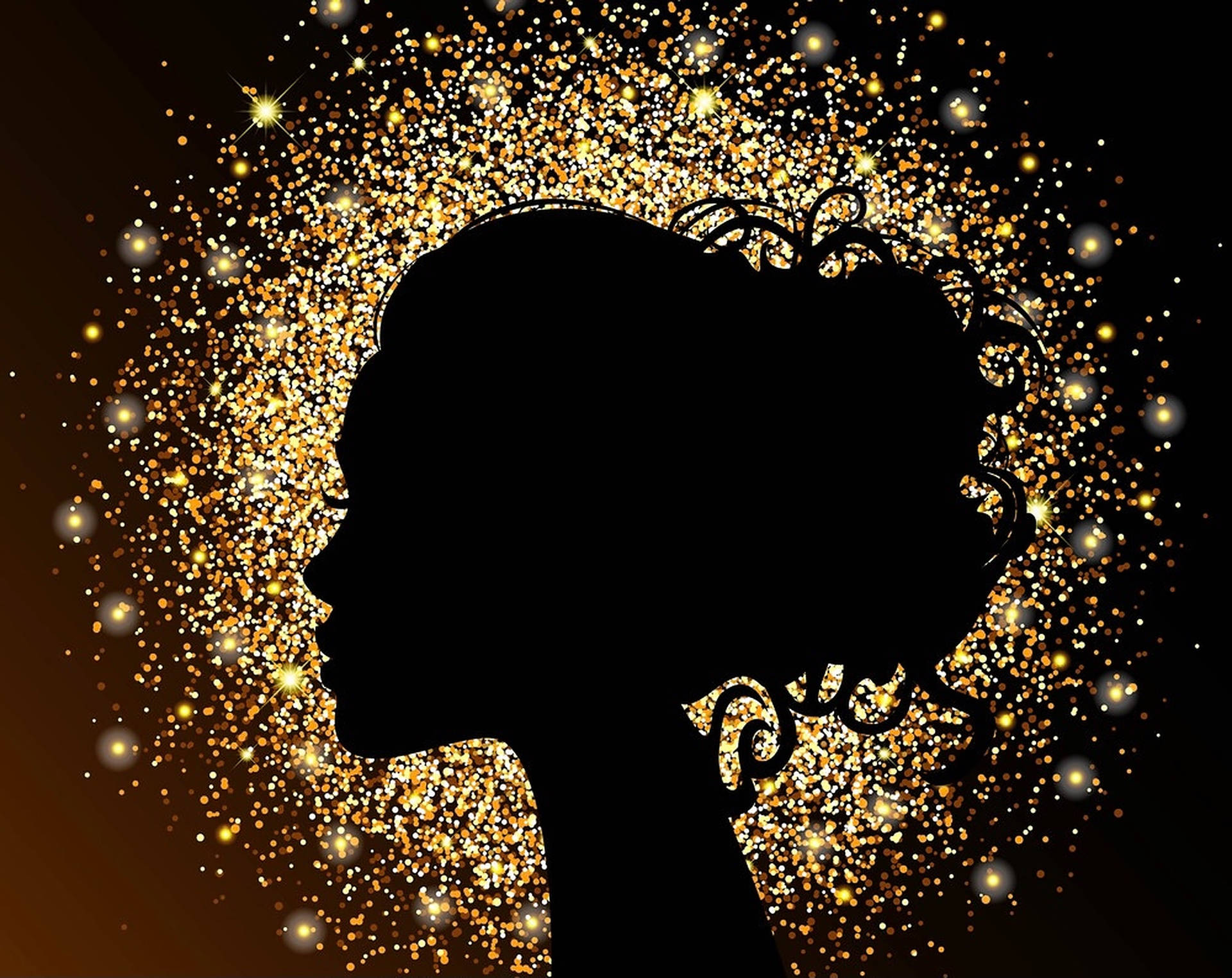Female Silhouette In Gold Dust Background