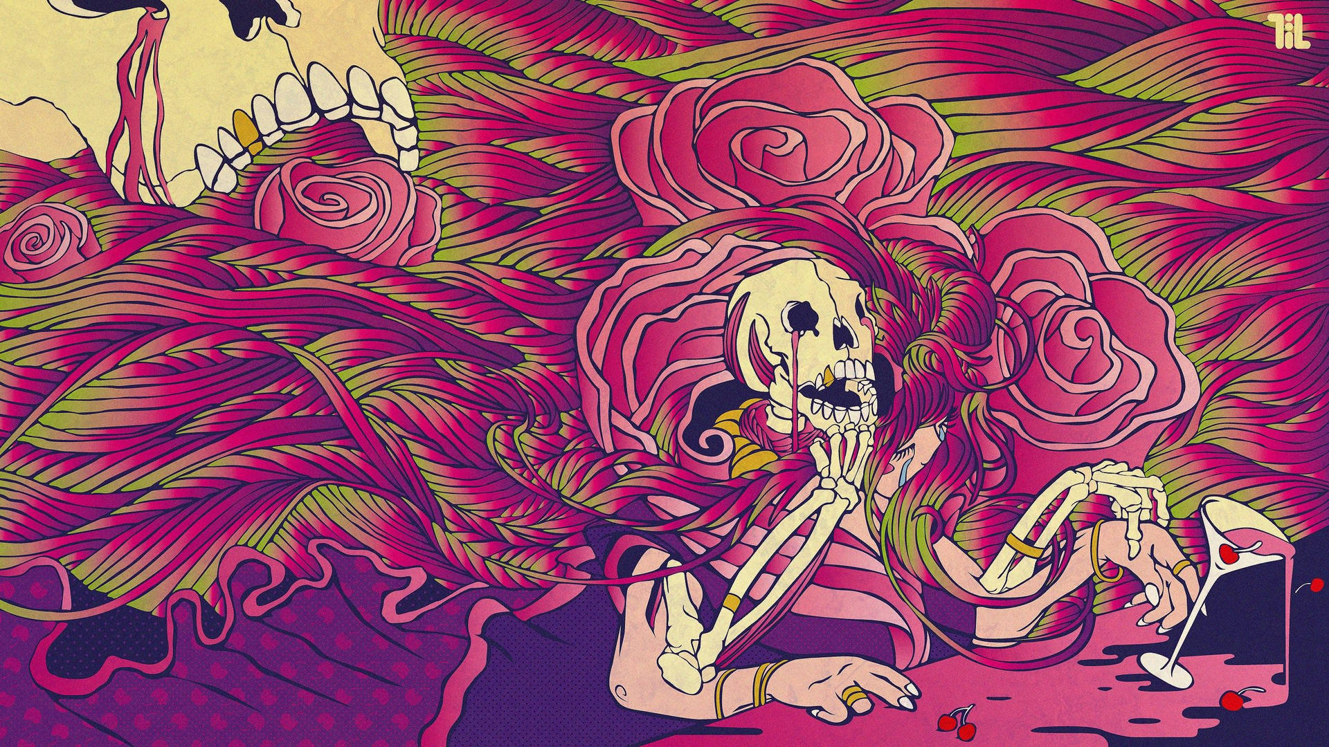 Female Skeleton Psychedelic Background