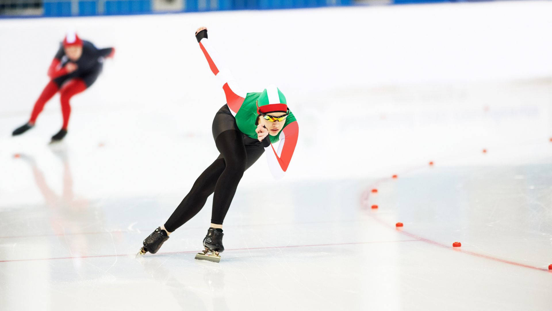 Female Speed Skating In The Race Background