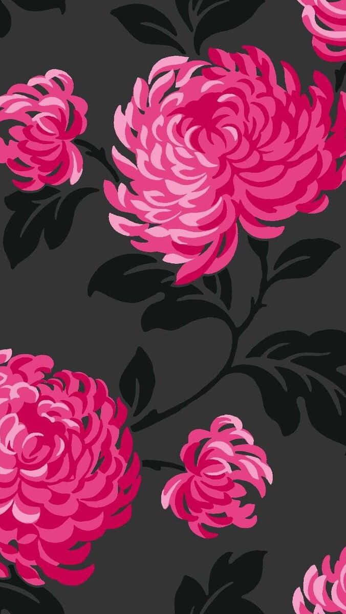 Feminine & Bold, A Floral Wallpaper In Striking Shades Of Black And Pink Background