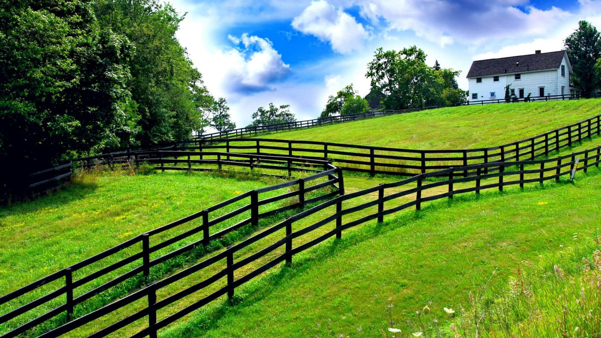 Fences Surrounding A Farmhouse Desktop Background