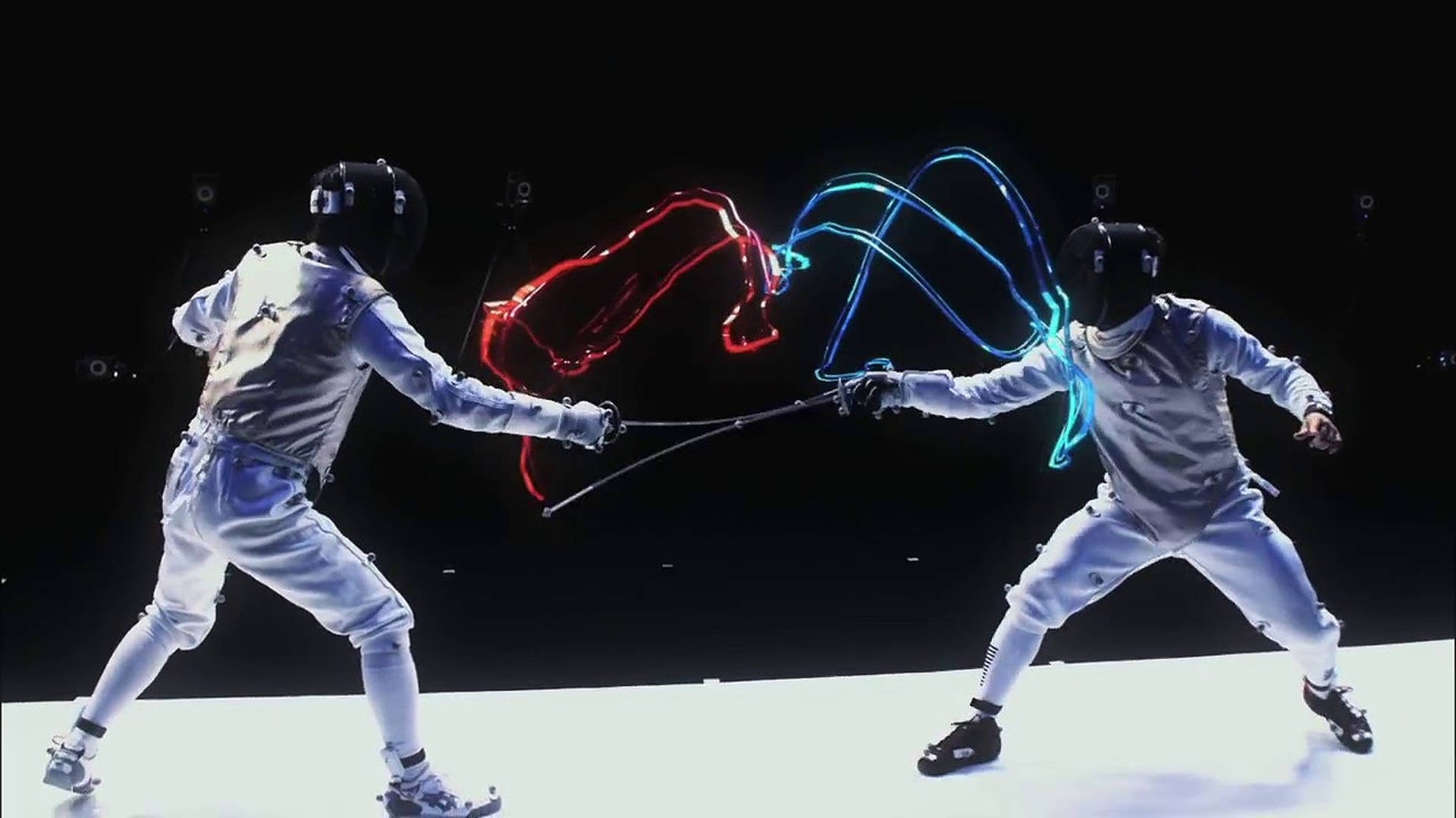 Fencing Red Blue Neon Background