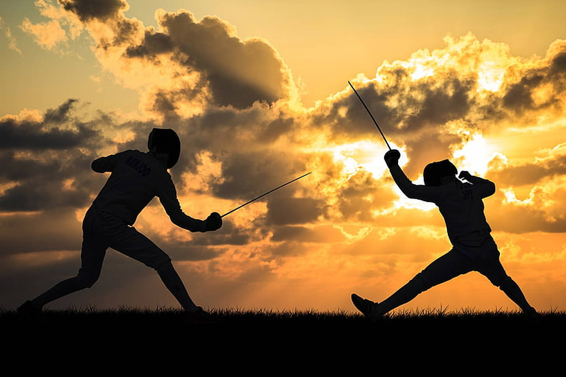 Fencing Silhouette Sunset Background