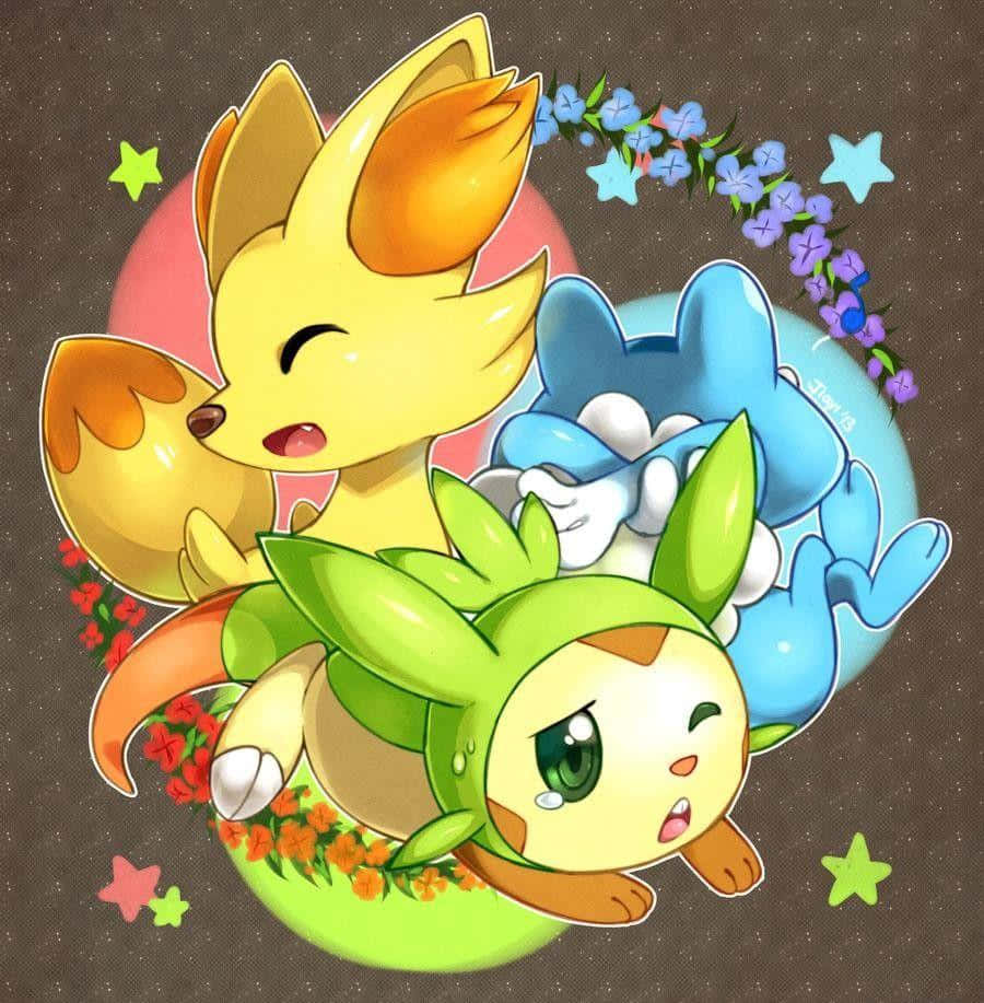 Fennekin Chespin Froakie Leaning Background
