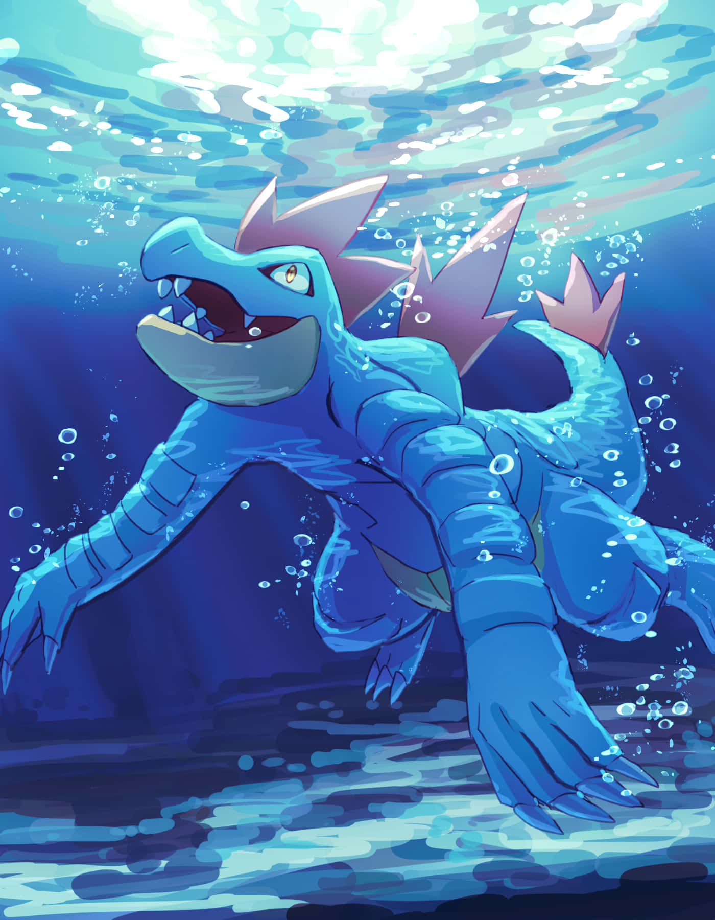Feraligatr At The Bottom Of The Blue River Background
