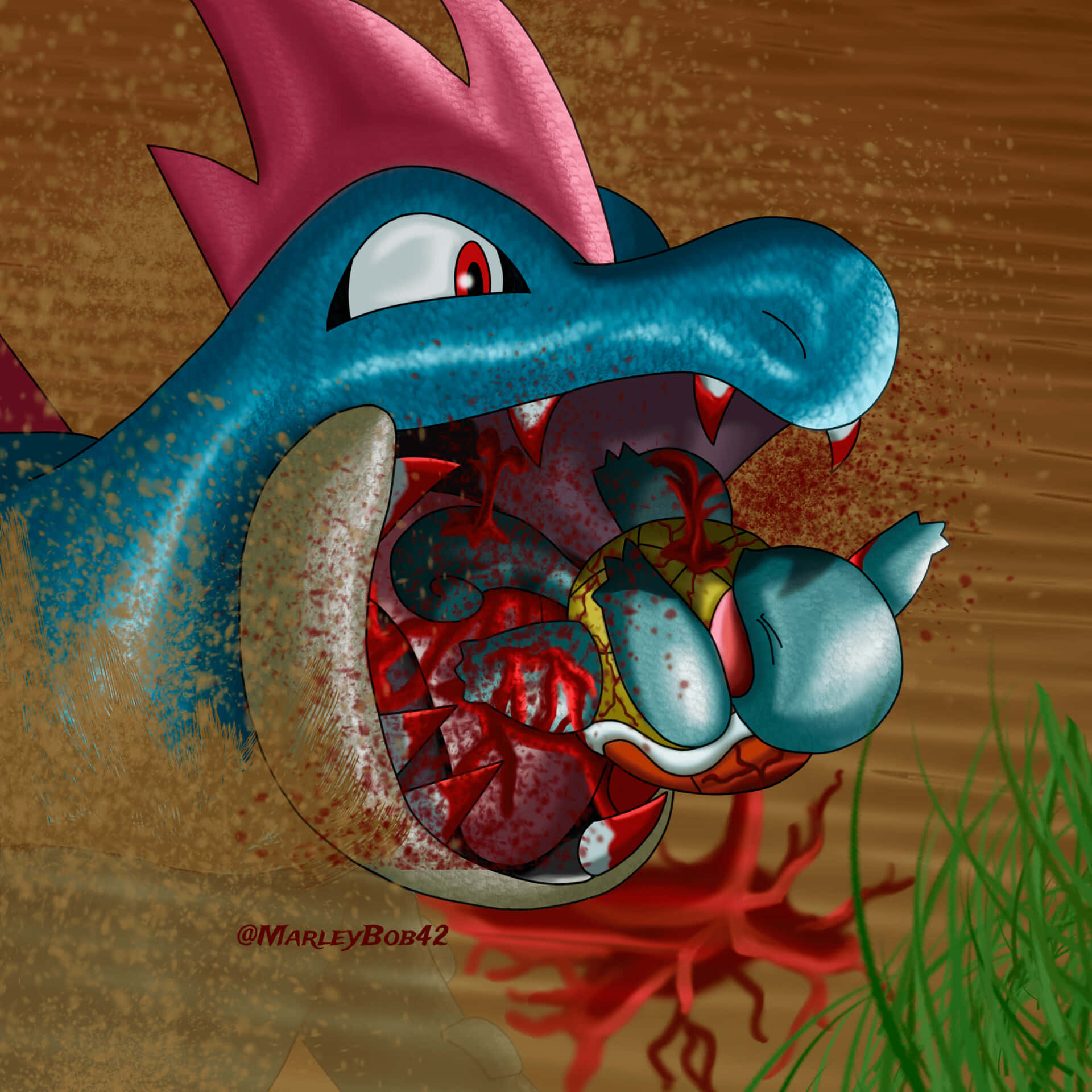 Feraligatr Eating Squirtle Background