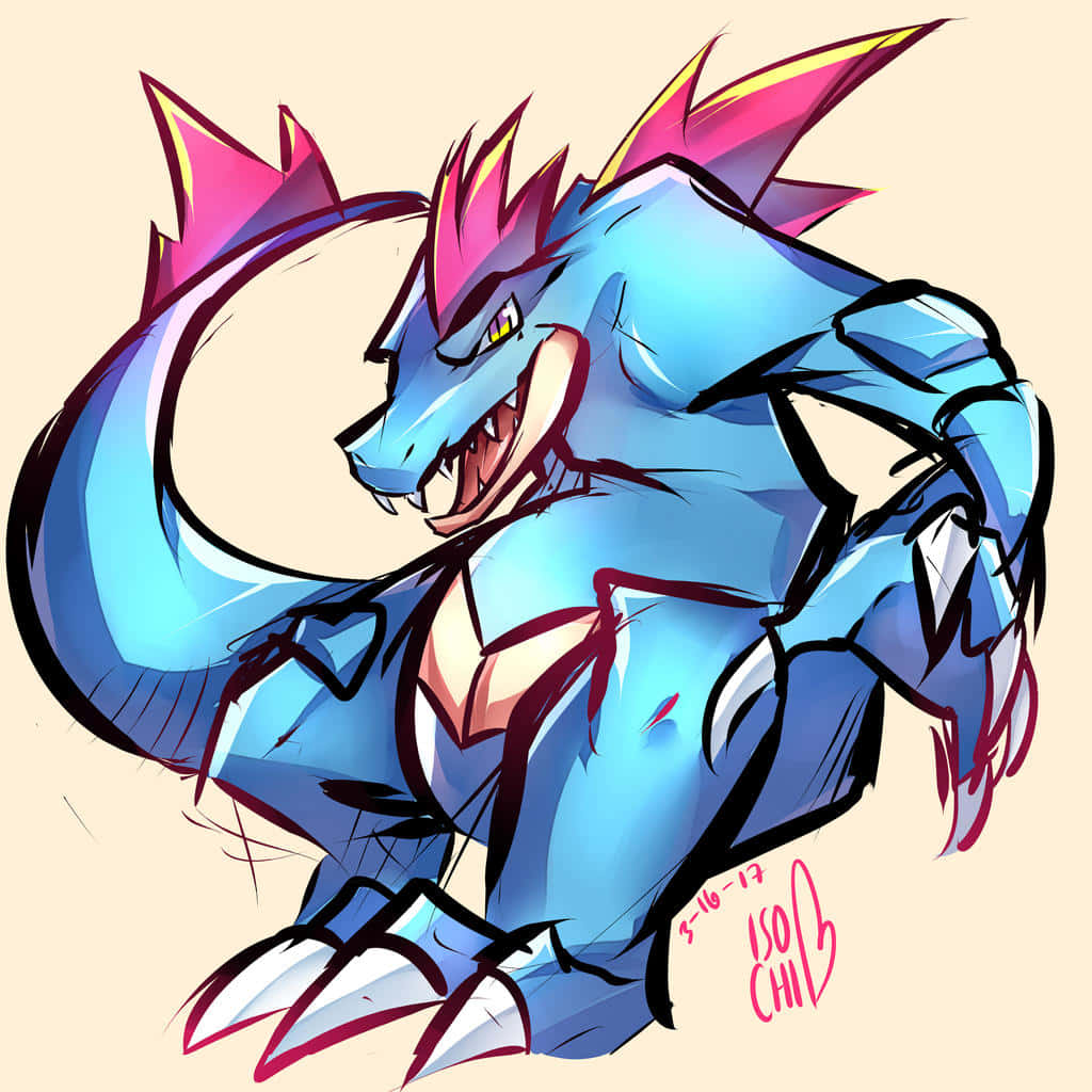 Feraligatr Sitting On A Rock Background