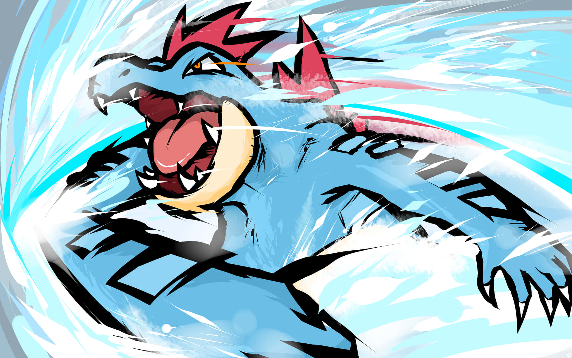 Feraligatr With Water Around His Body Background