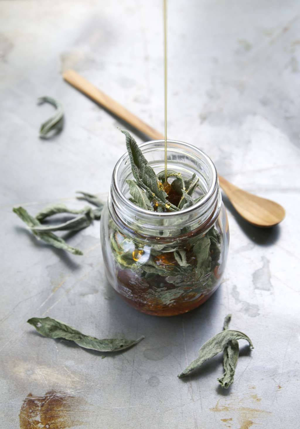 Fermented Sage In A Glass Jar Background