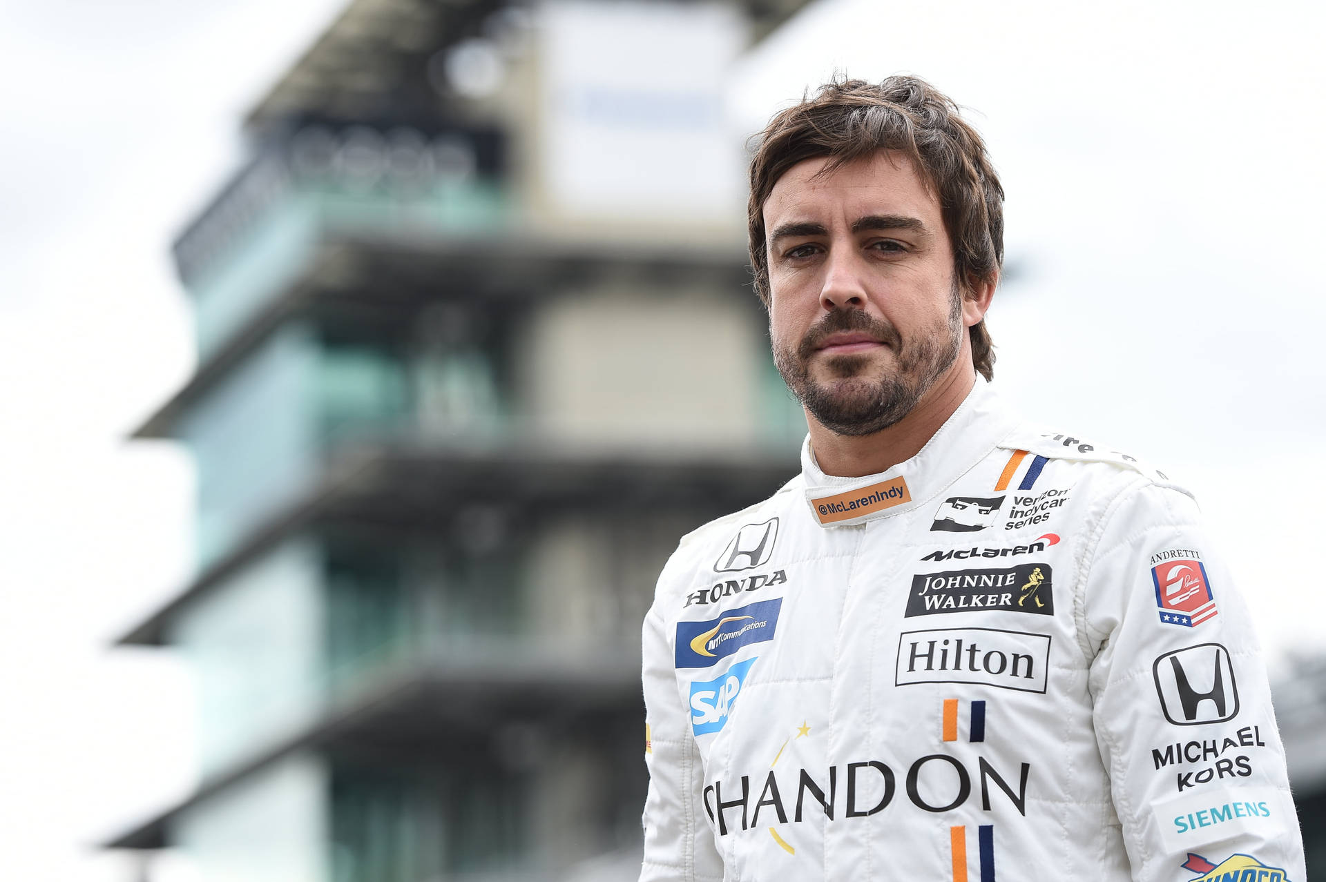 Fernando Alonso White Racing Suit Background