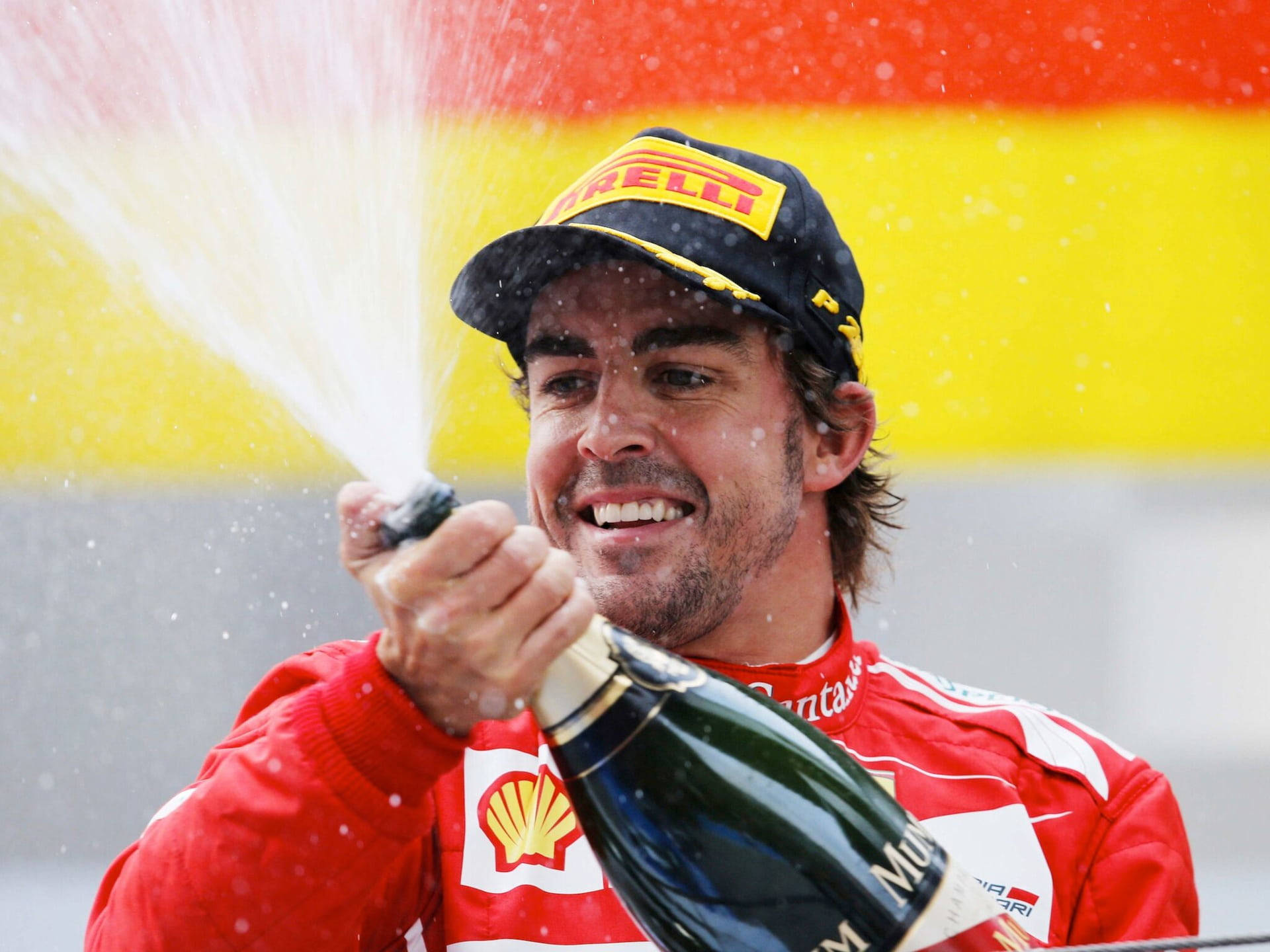 Fernando Alonso With Champagne Bottle Background