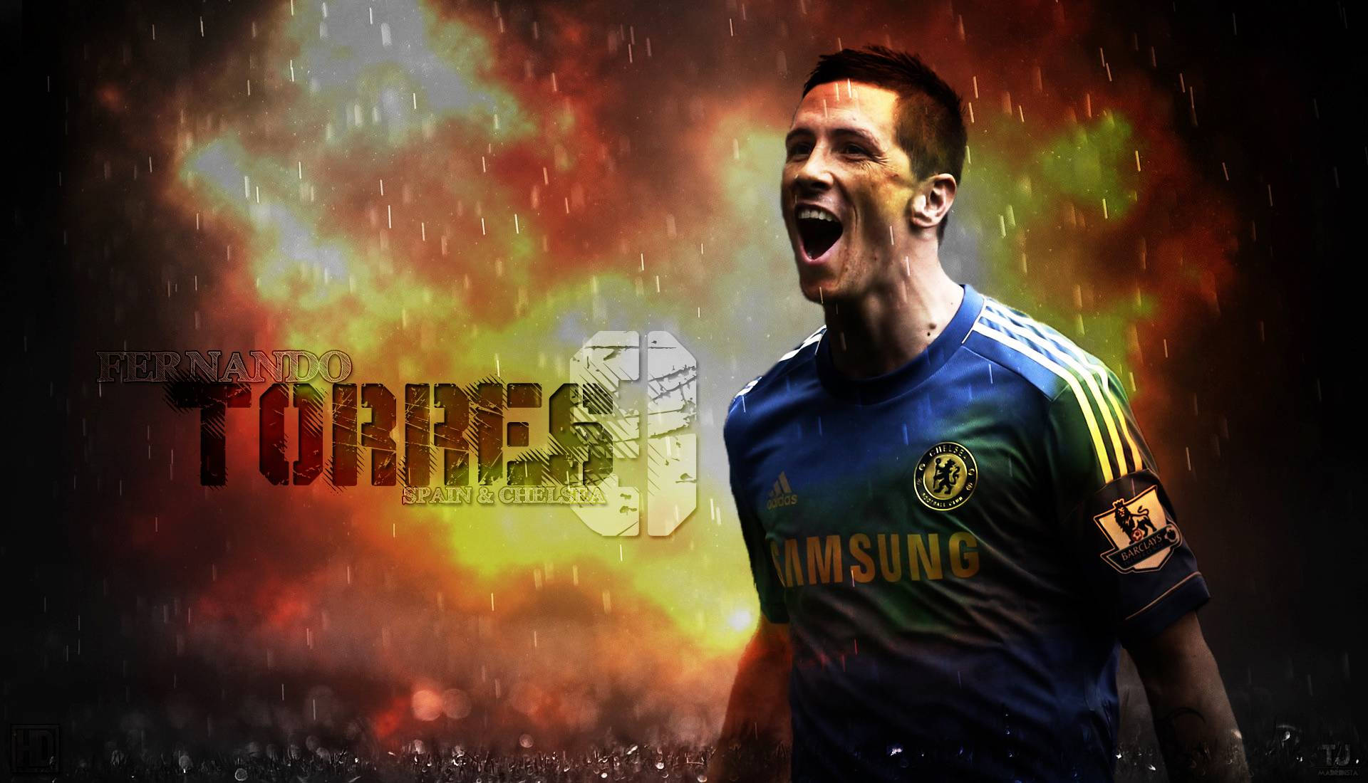 Fernando Torres In A Raging Fire Background