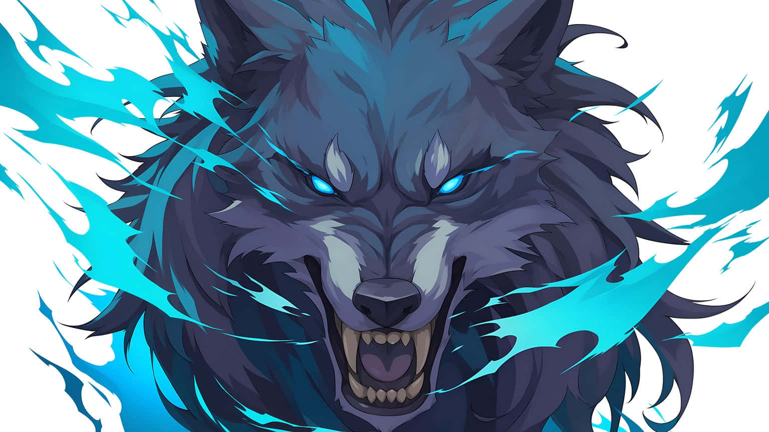 Ferocious_ Blue_ Flame_ Wolf_ Anime_ Art Background