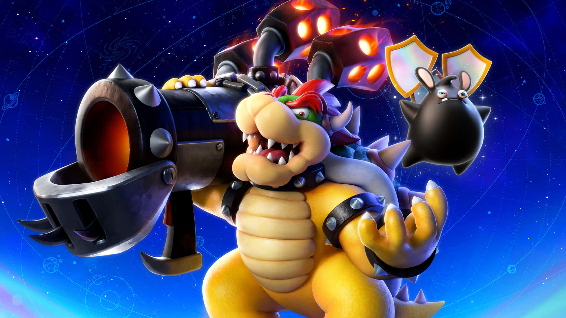 Ferocious Bowser Roaring In Victory Background