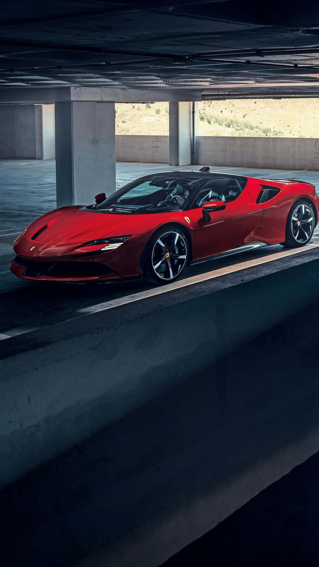 Ferrari 488 Spider - A Red Sports Car Driving In A Parking Garage Background