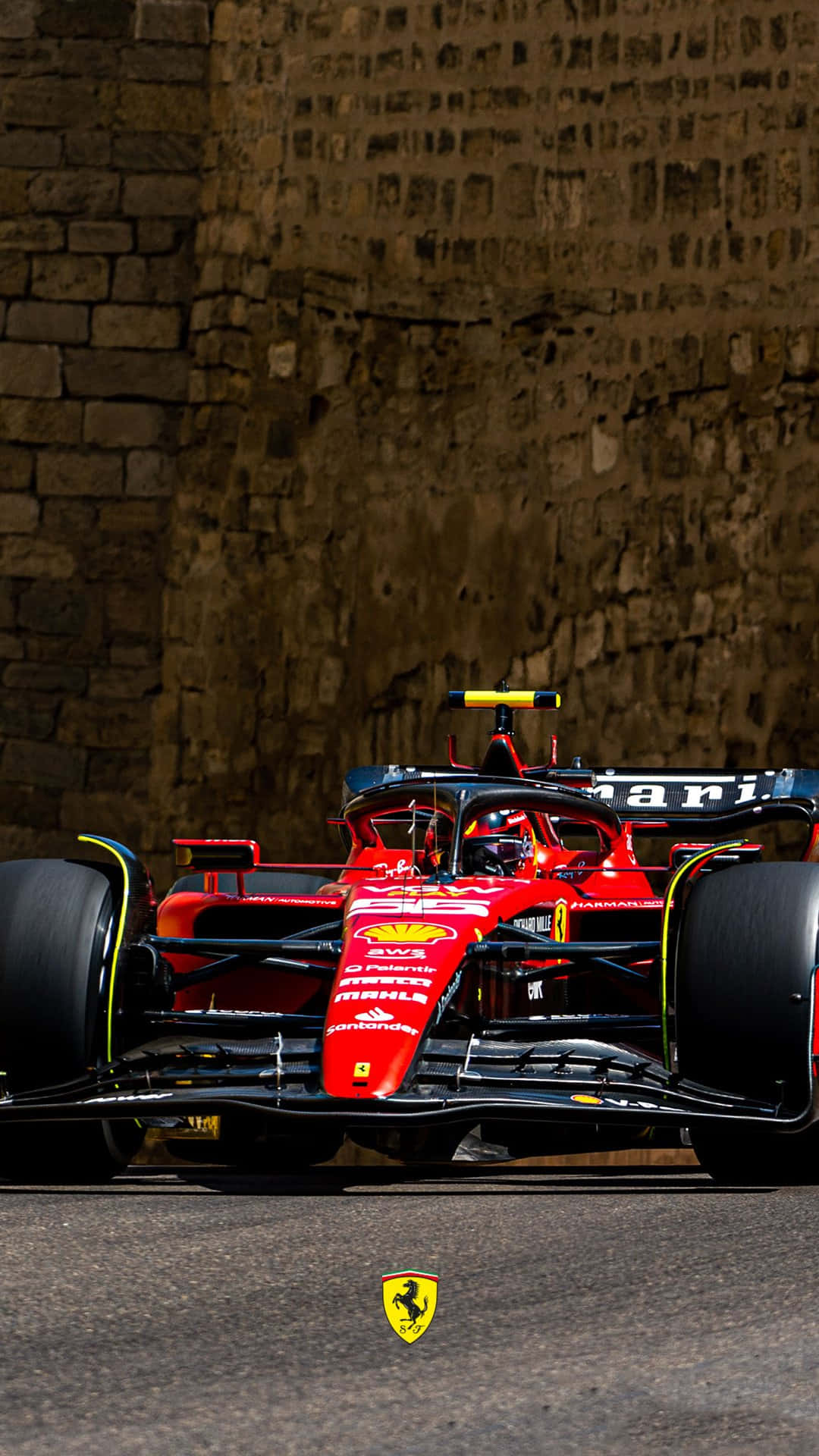 Ferrari F1 Racing Car Stone Wall Backdrop Background