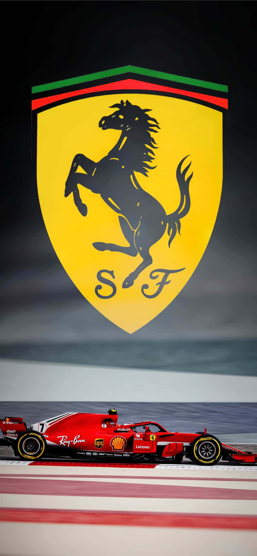 Ferrari F1 Racing Under Iconic Logo Background