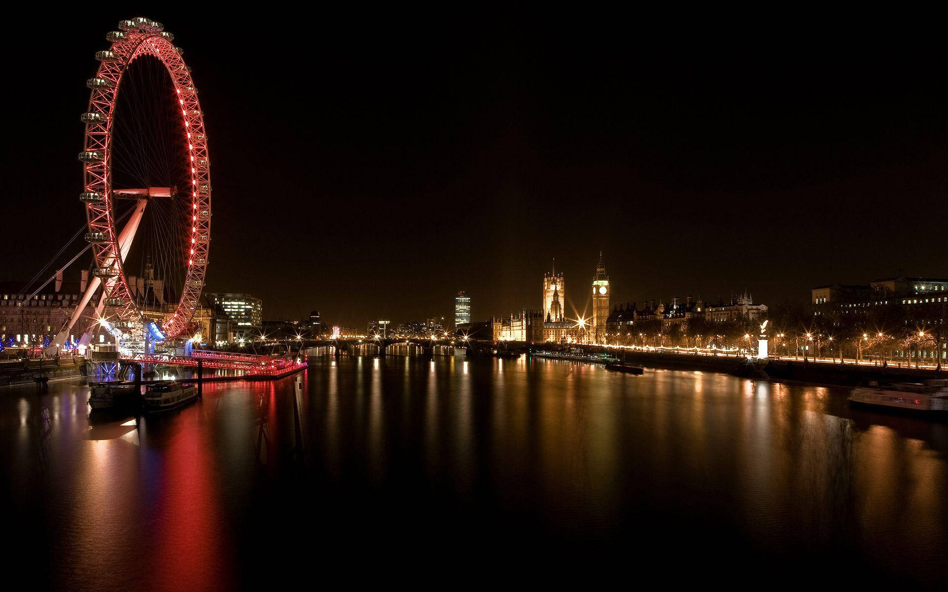 Ferris Wheel On River Thames Background