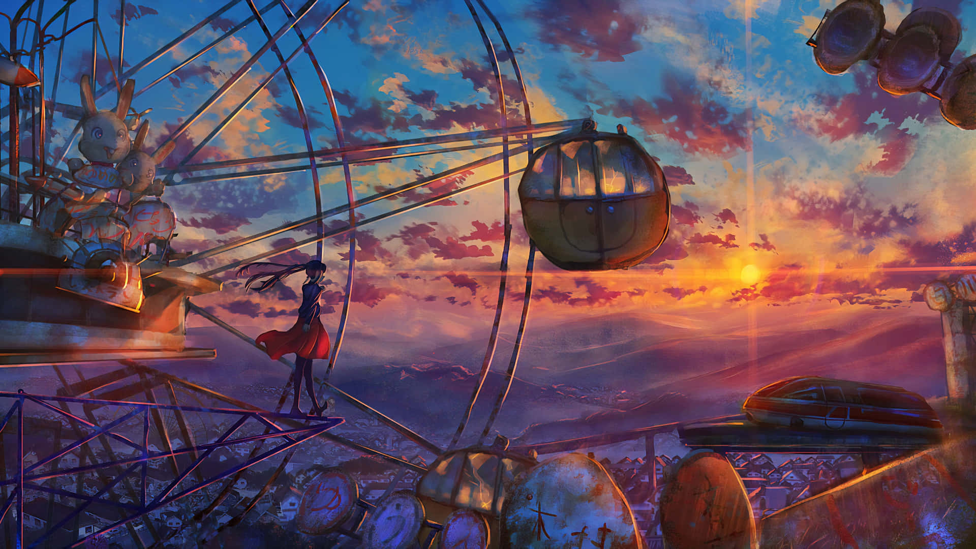 Ferris Wheel On Sunset 4k Painting Background