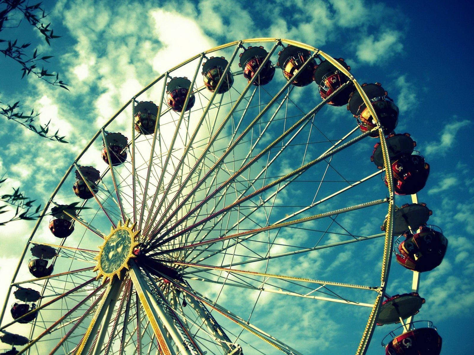 Ferris Wheel Under White Clouds Background