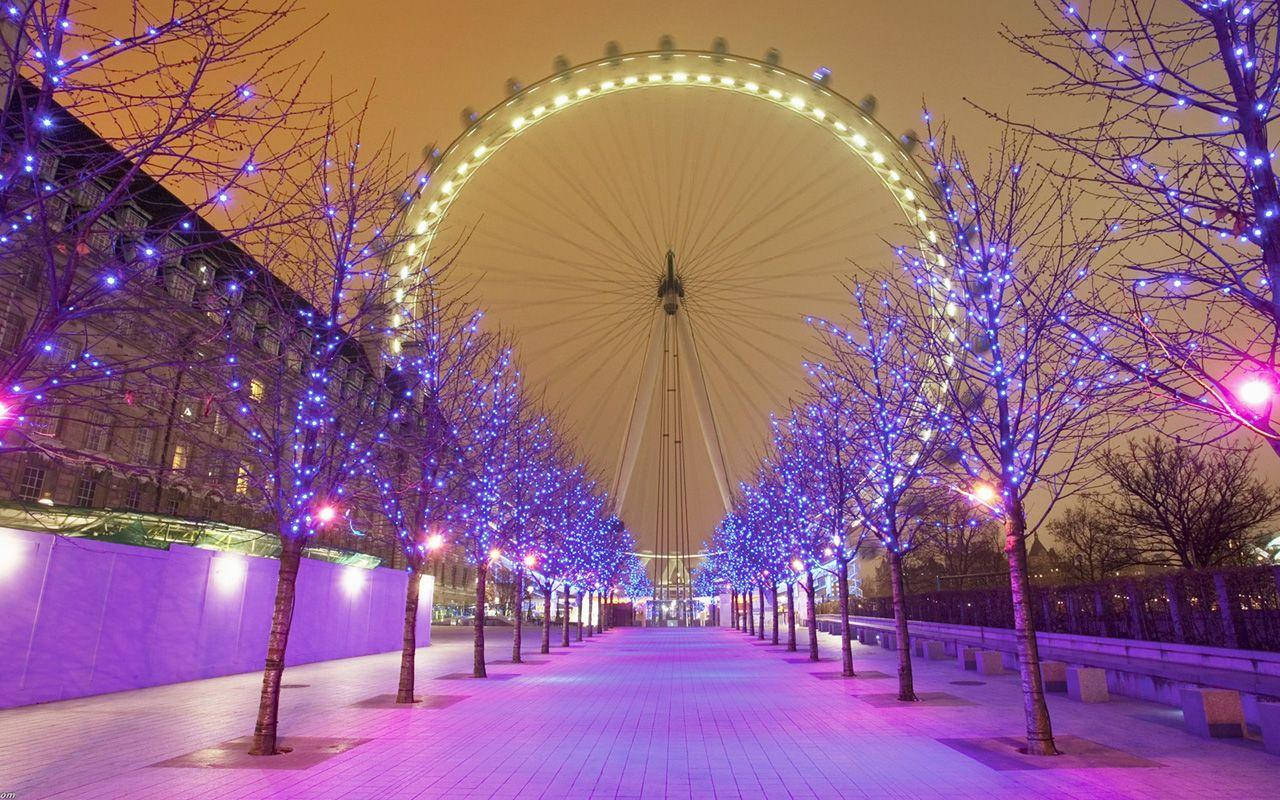 Ferris Wheel With Leafless Trees Background