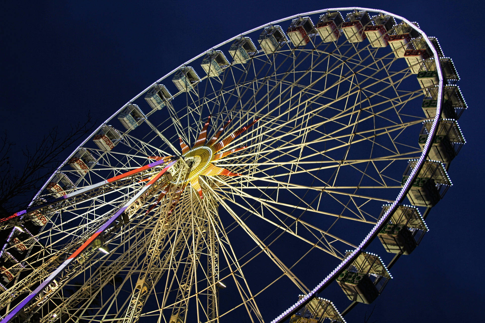 Ferris Wheel With Lights At Night Background